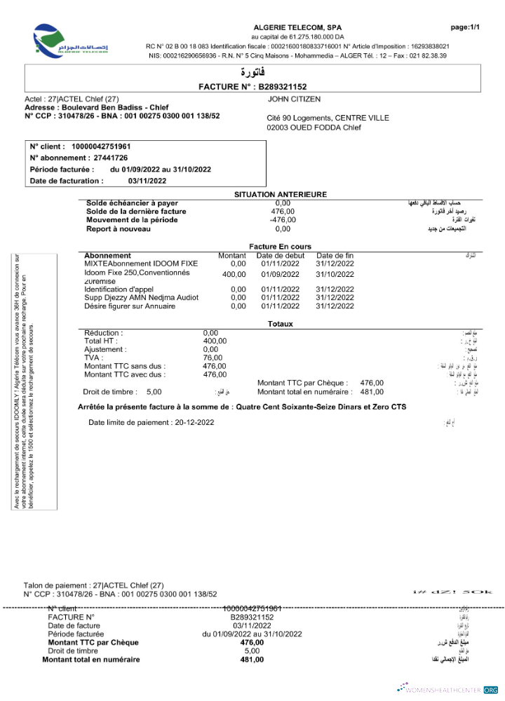 download download Algeria Algerie Telecom utility bill Word and PDF template PDF template PDF template